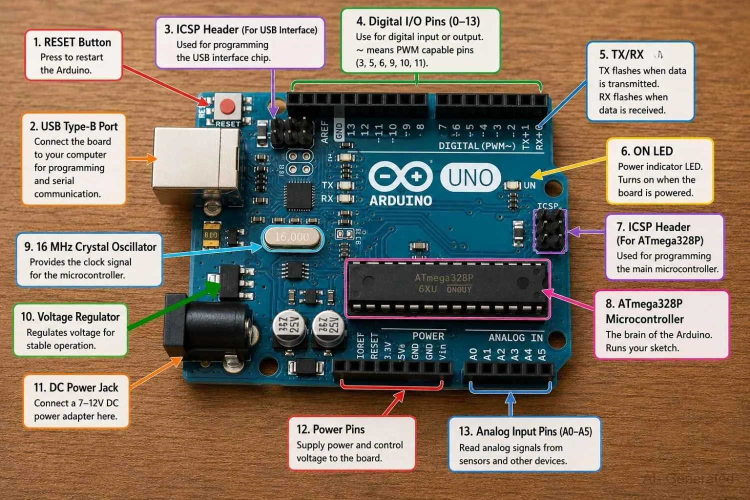 an arduino uno microcontroller board with components