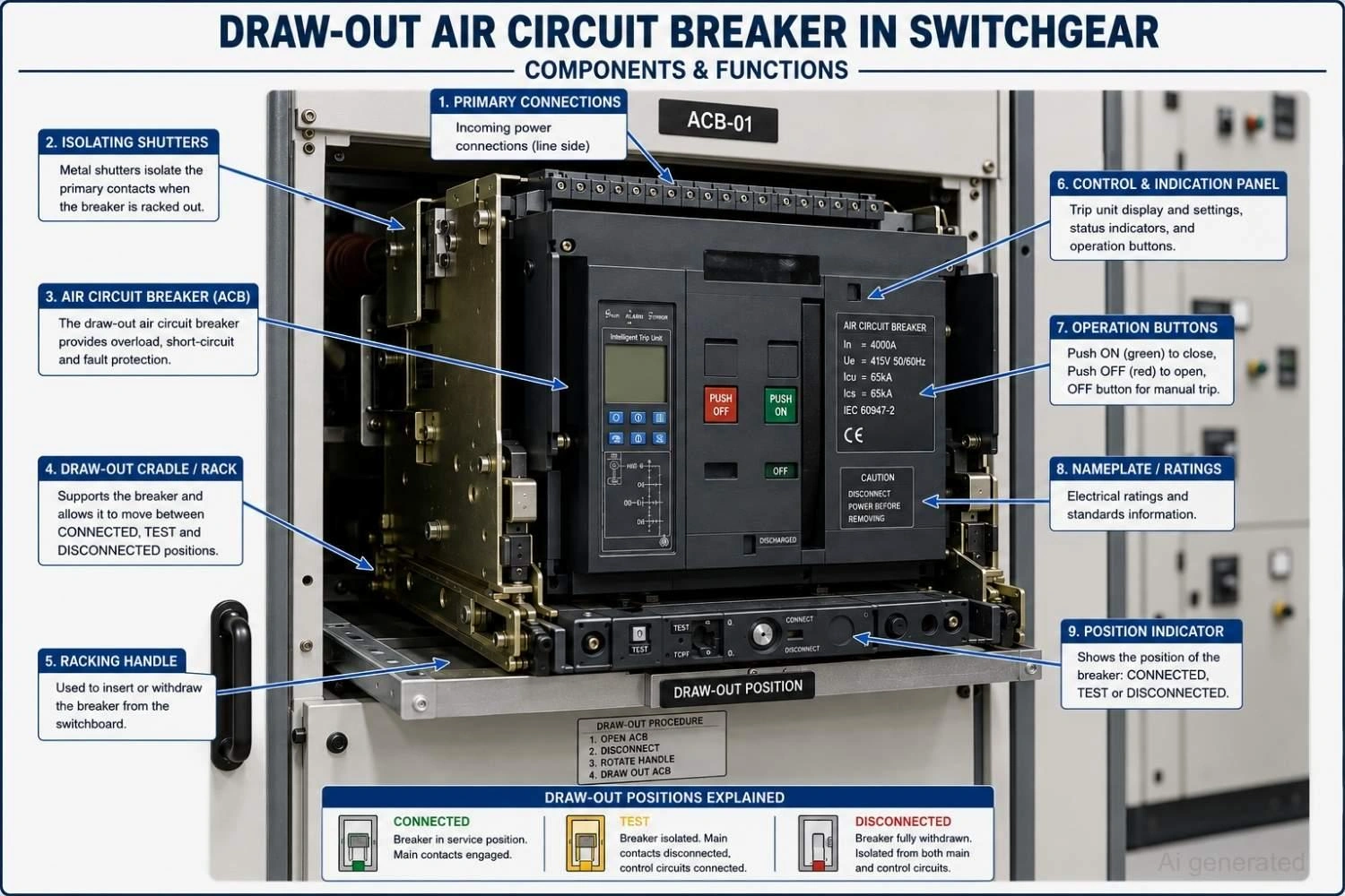 draw out air circuit breaker in switchgear