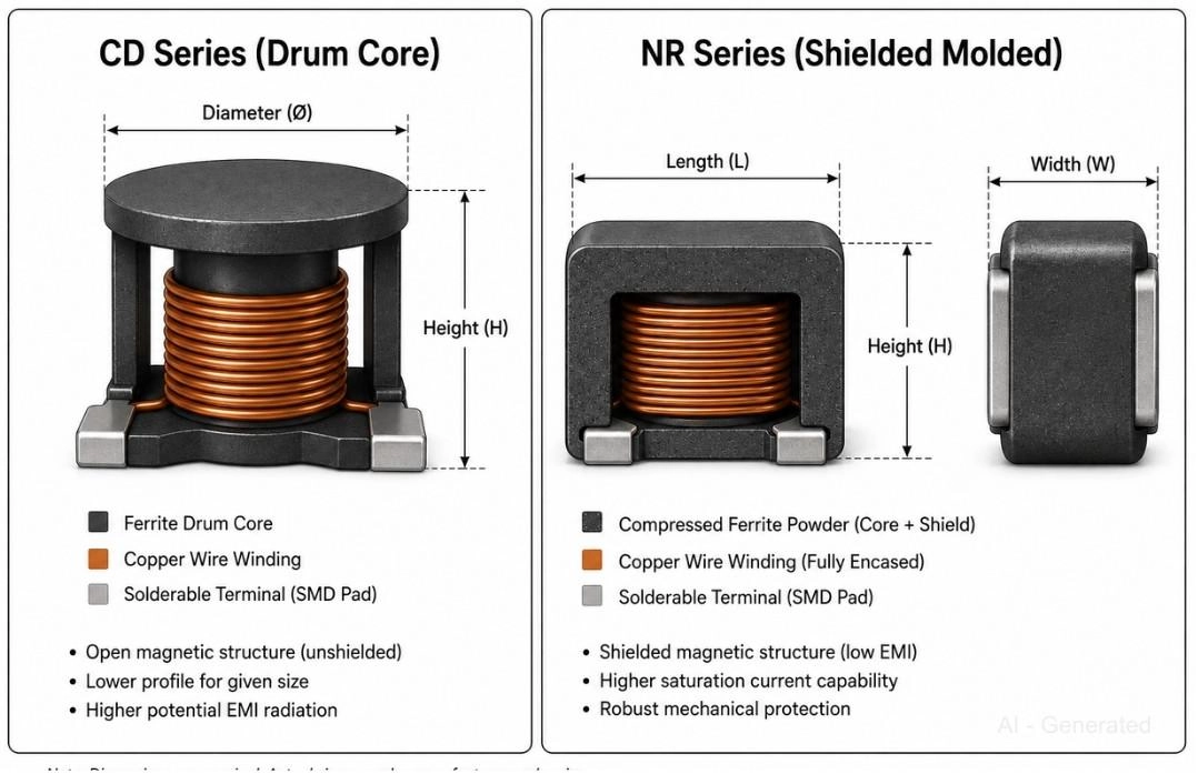 drum core inductor vs shielded molded inductor