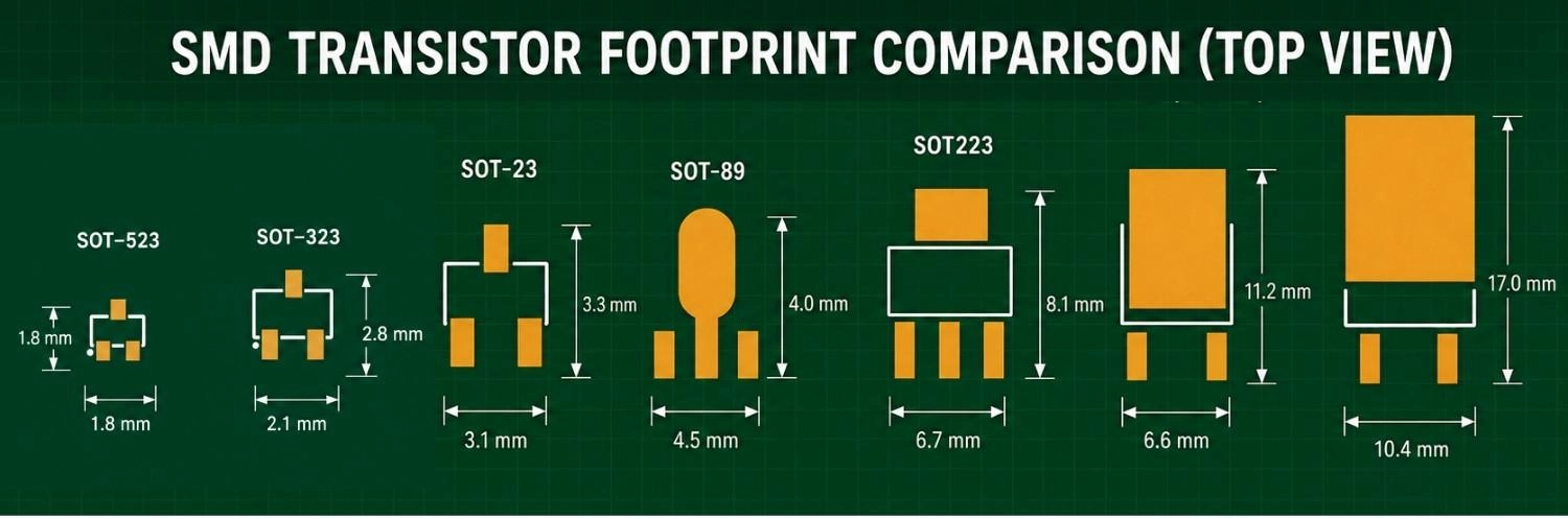footprint comparison of six smd transistor packages