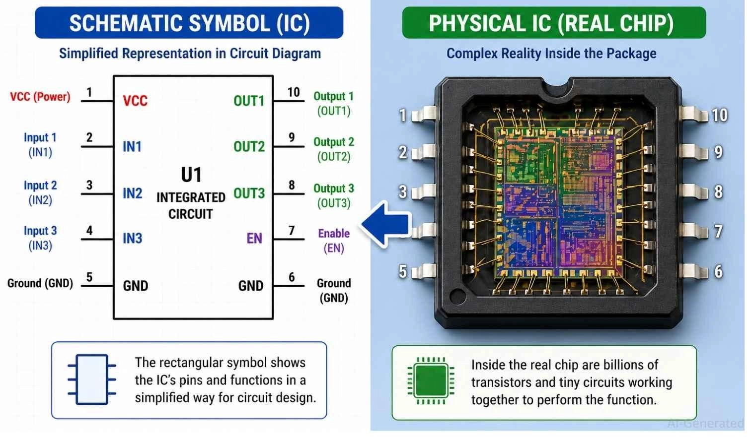 integrated circuit symbol vs physical chip