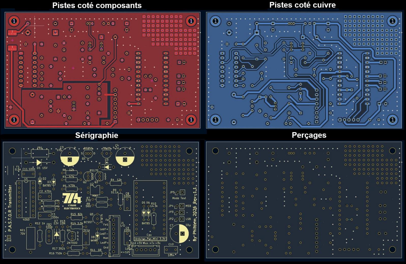 percages, pistes cote cuivre, pistes cote composants, serigr
