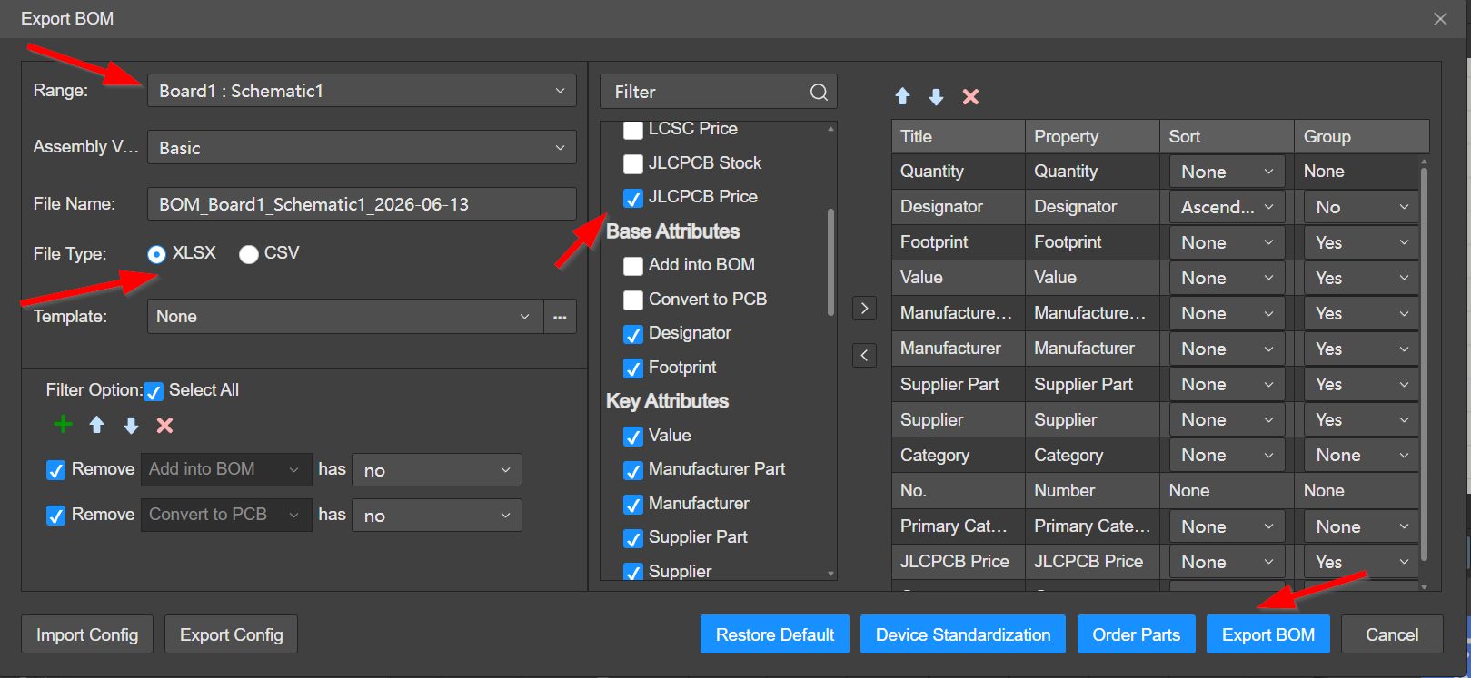 export bom files from easyeda pro 3