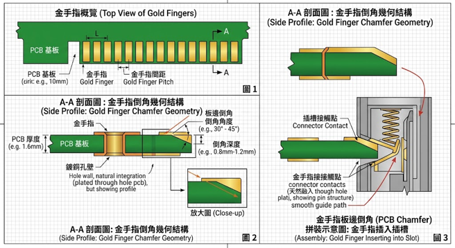 gold finger pcb chamfer geometry diagram