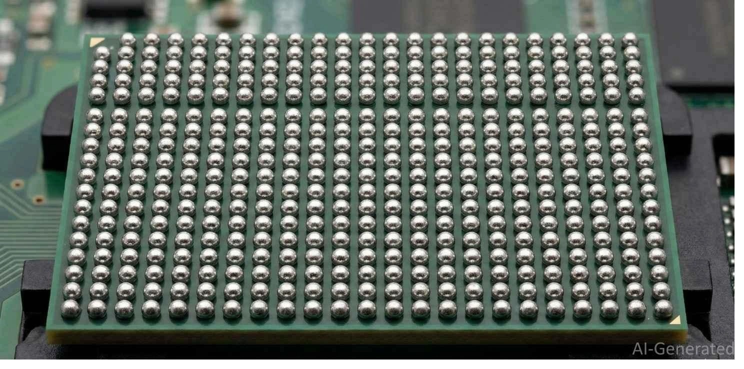 Macro view of BGA solder balls