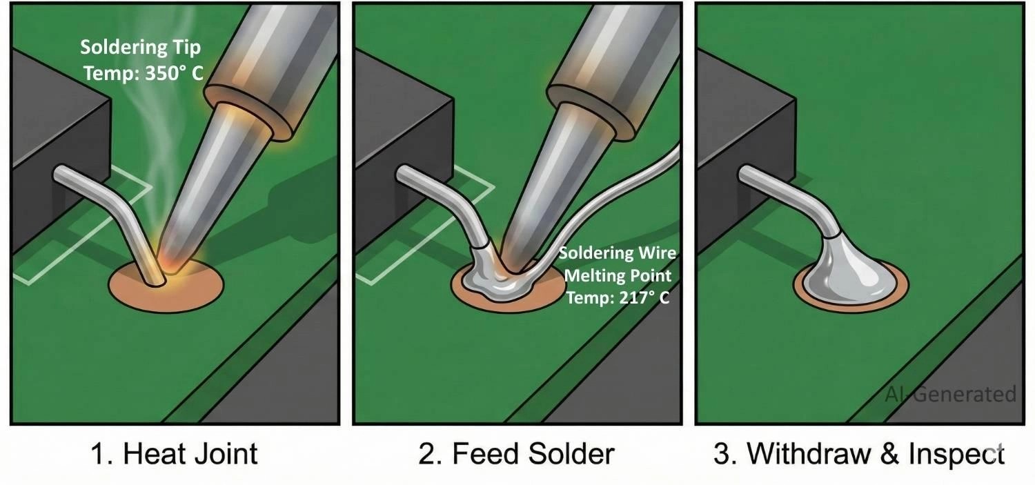 proper soldering iron tip placement