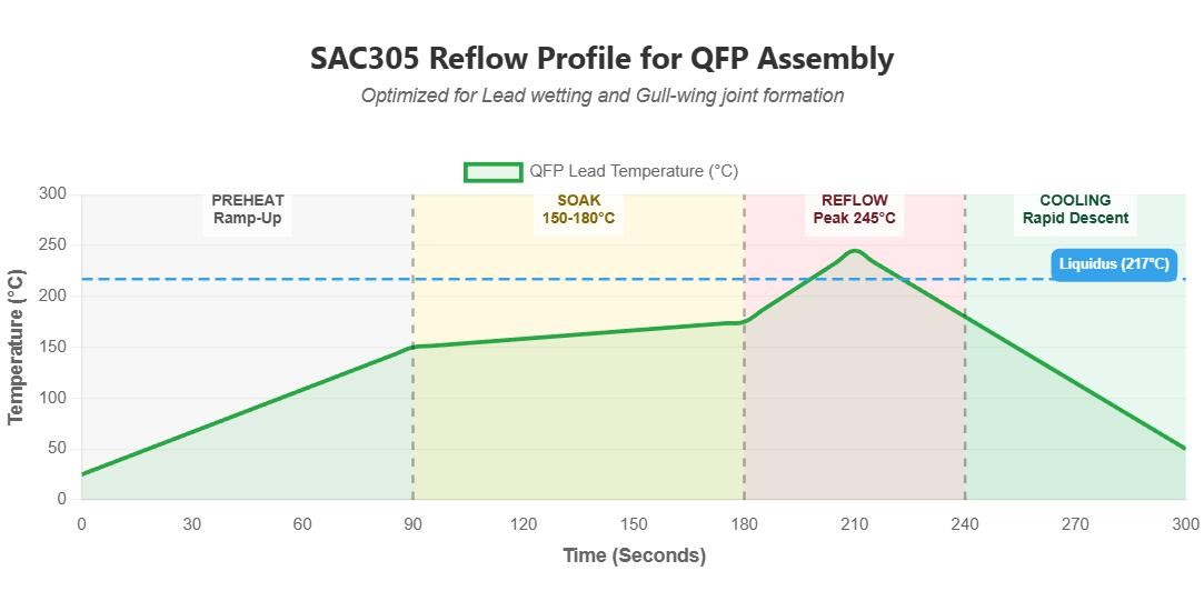 SAC305 reflow soldering profile graph for QFP assembly