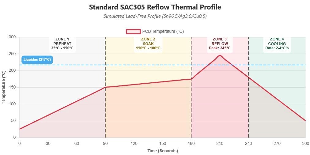SMT reflow soldering temperature profile graph