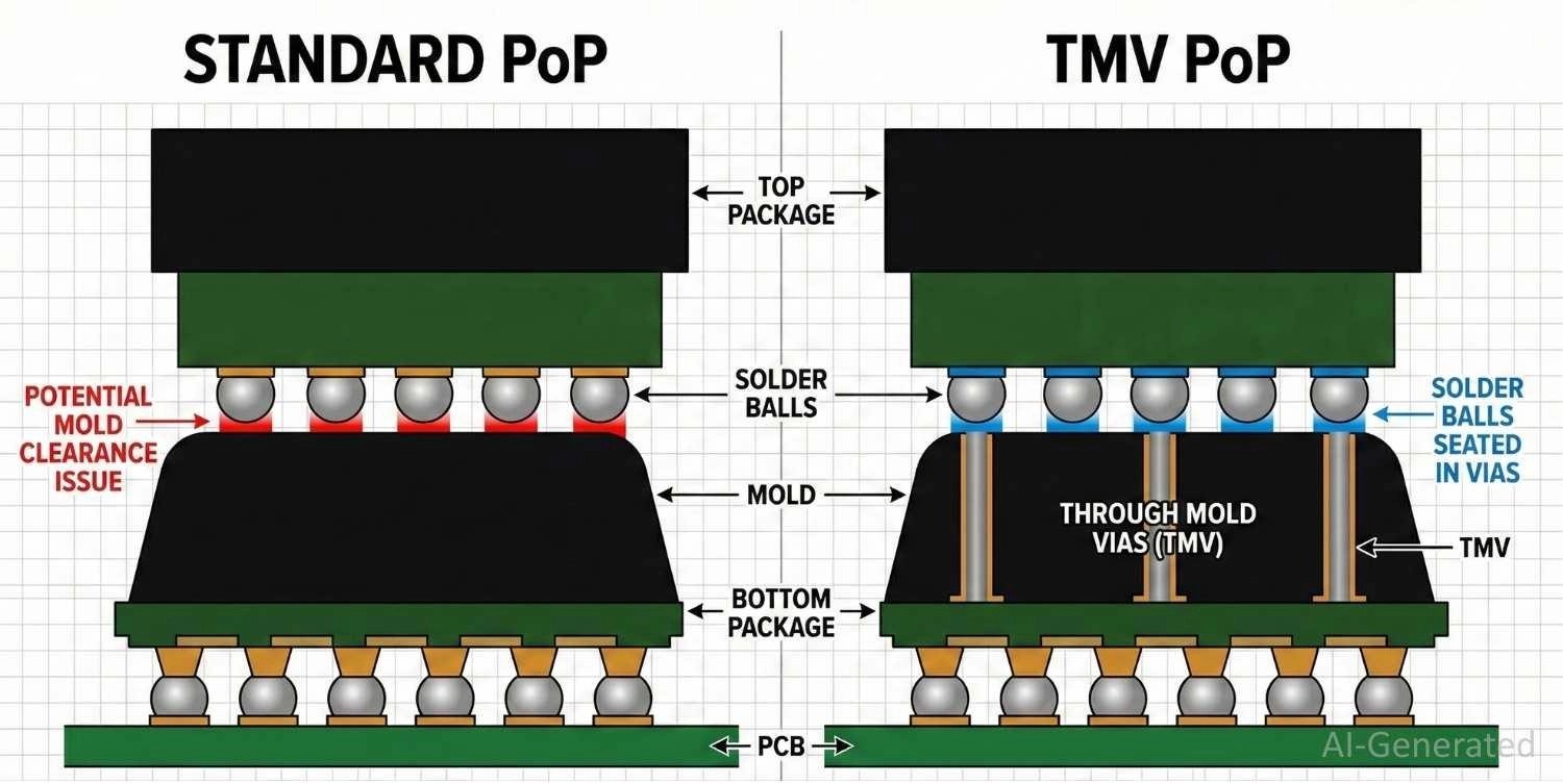 Standard PoP vs Through Mold Via TMV architecture