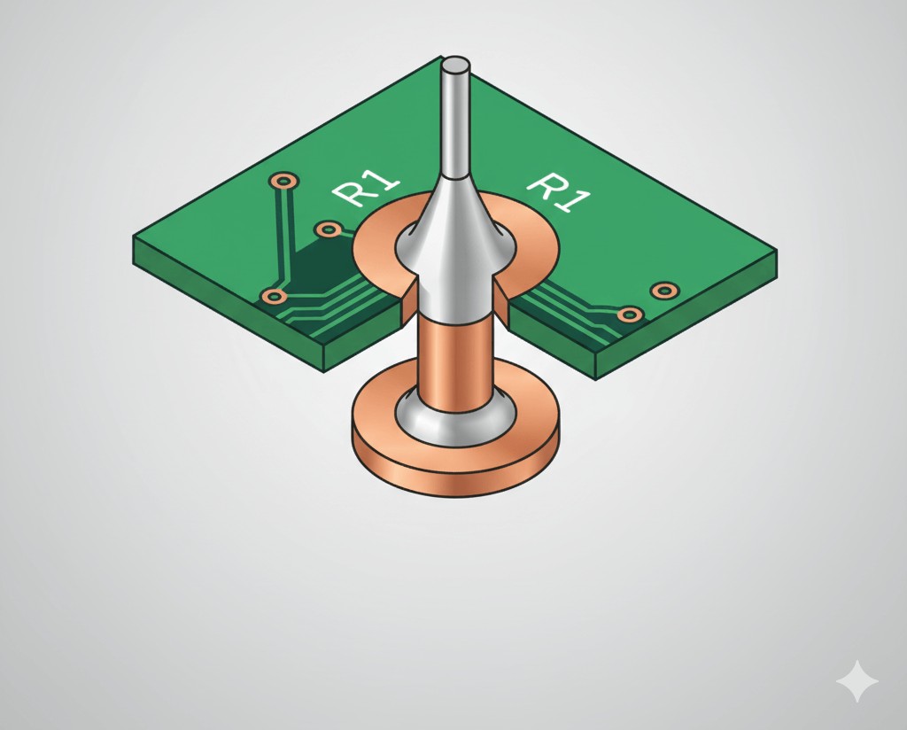 THT component lead soldered through a PCB hole to create a secure joint