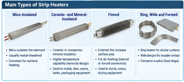 Main industrial strip heater types