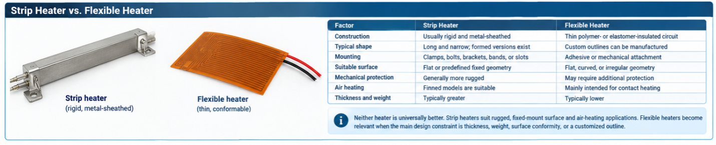 Strip heater vs flexible heater