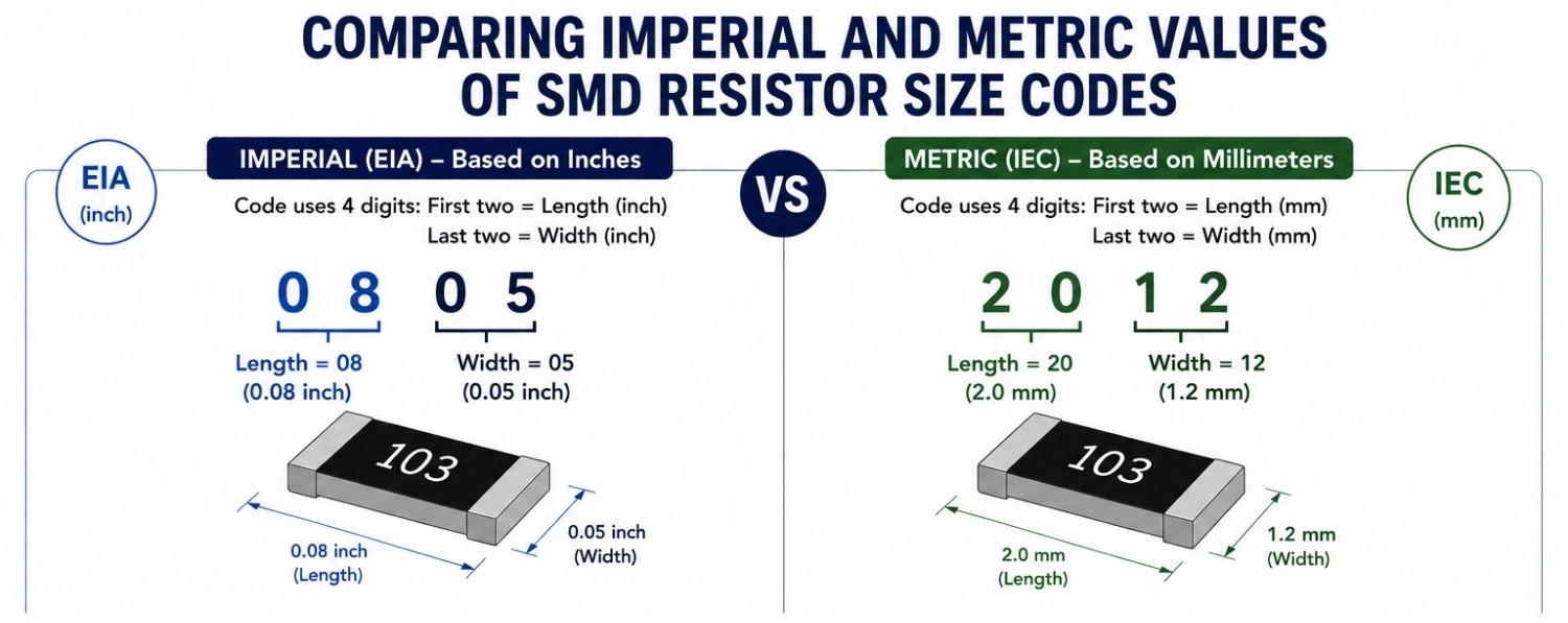 0805 imperial vs 2012 metric resistor package