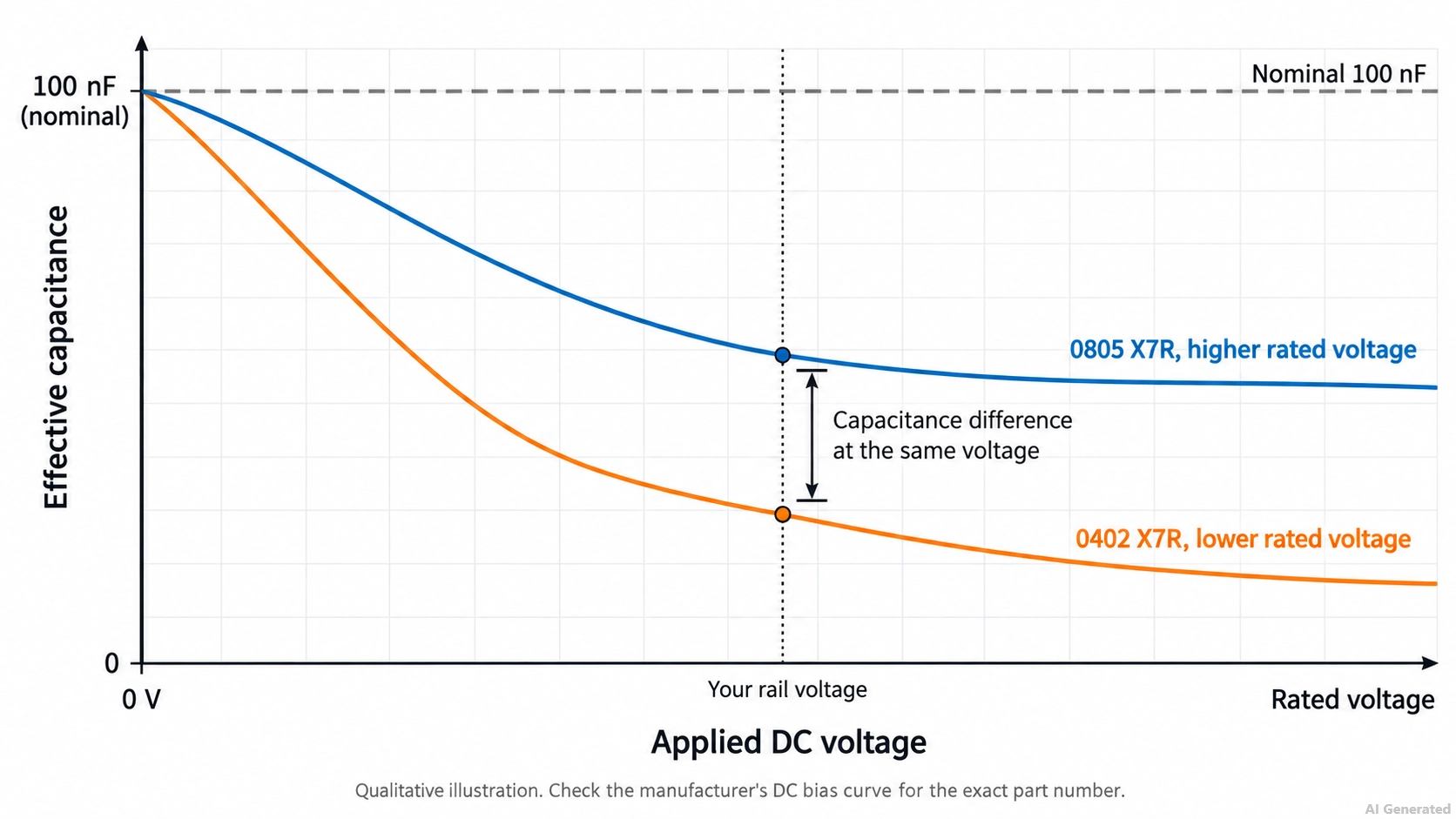 100nf capacitor voltage rating and dc bias