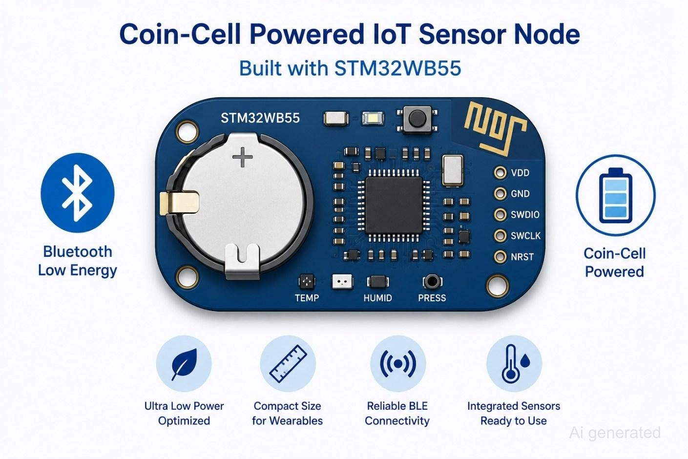 a coin cell powered iot sensor board