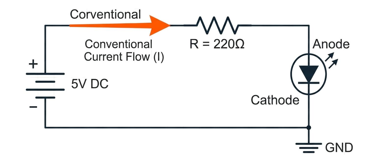 a current limiting resistor and an led connected