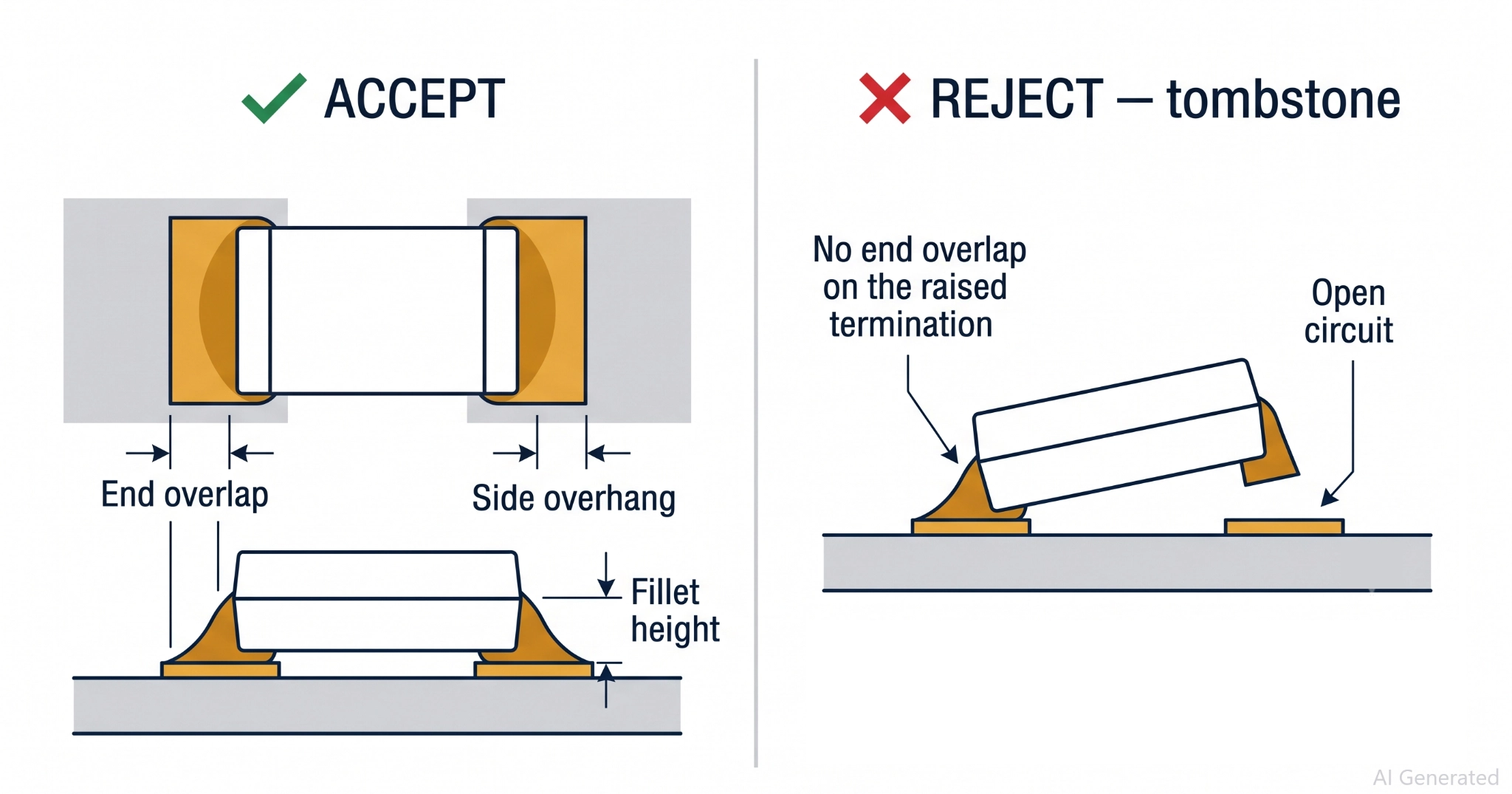 acceptable and unacceptable chip component solder joints