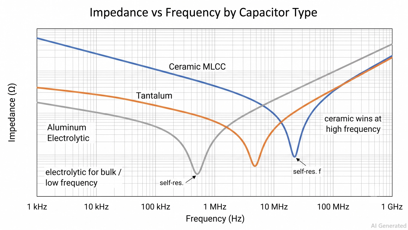 capacitor impedance vs frequency curve