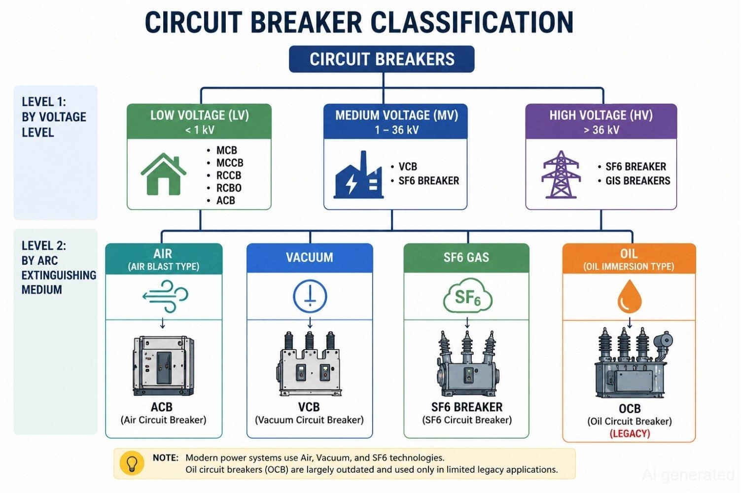 circuit breaker classification by voltage and arc medium