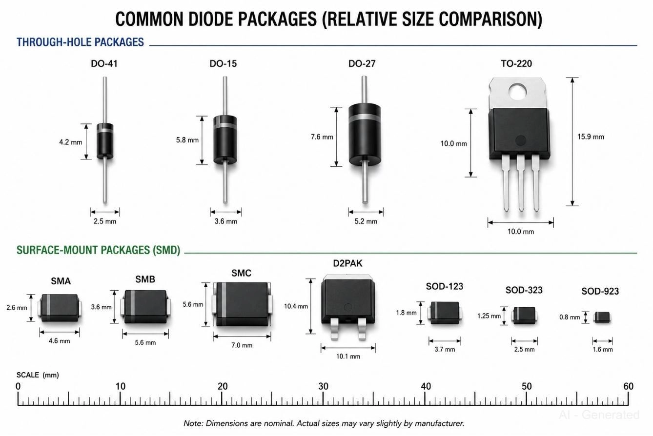 common through hole and SMD diode packages