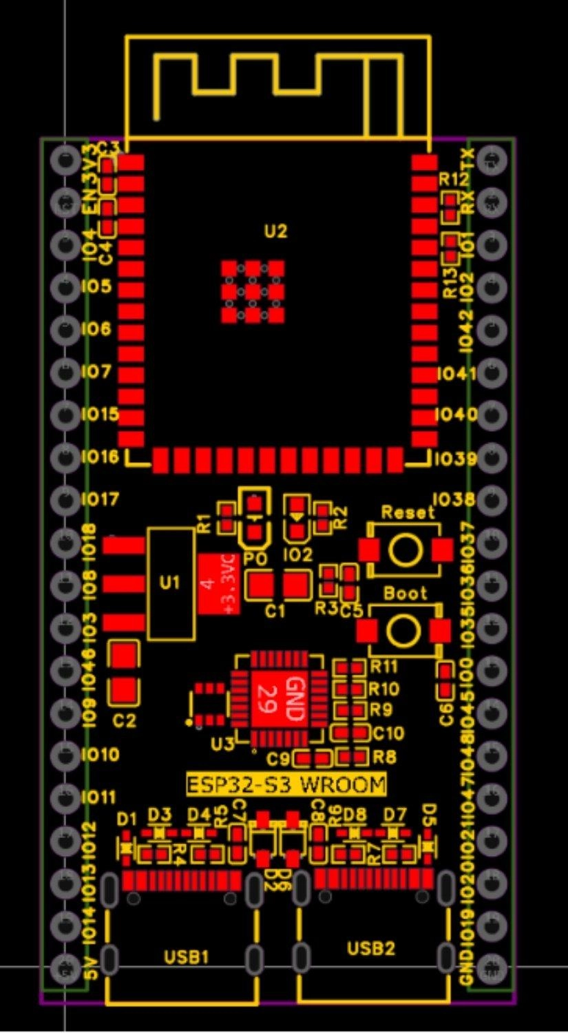 component placement of the esp32 s3 development board