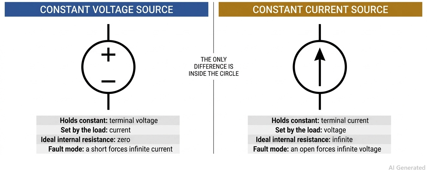 constant voltage source vs constant current source symbol
