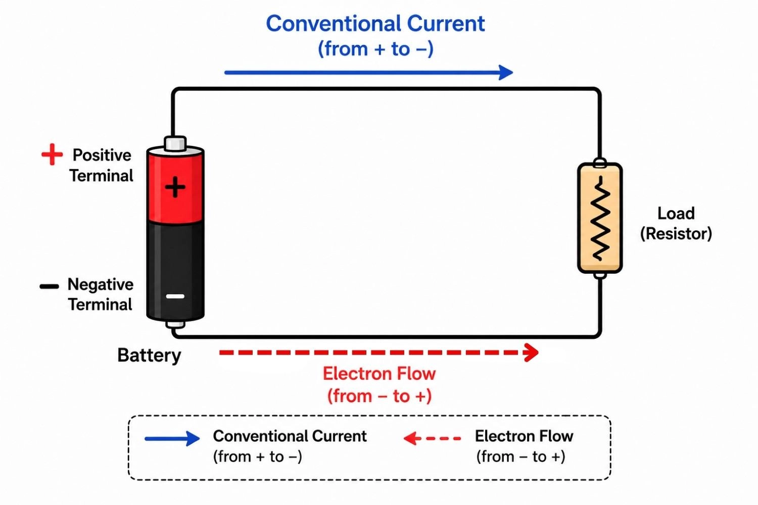 conventional current direction vs electron flow