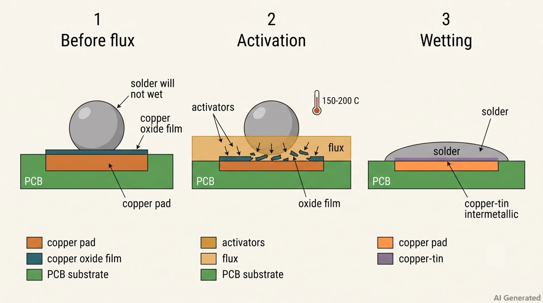 copper pad cross section oxide removal and solder wetting