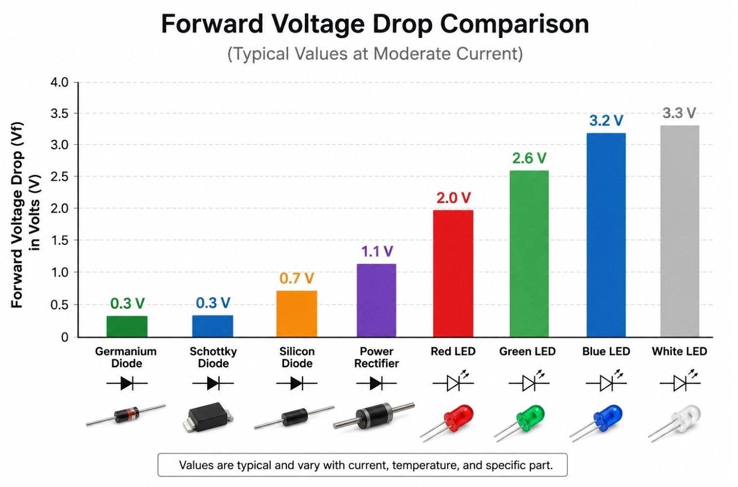diode forward voltage drop comparison