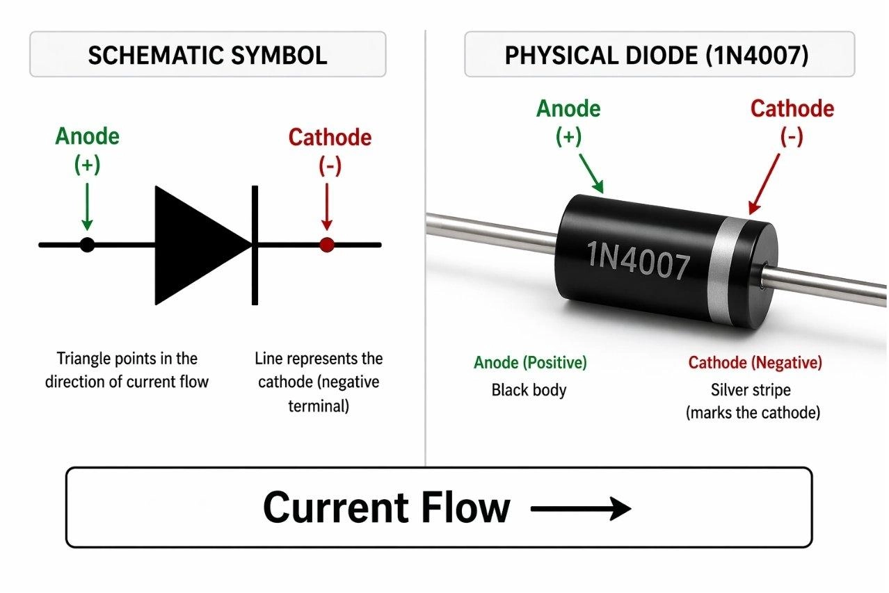 diode symbol polarity anode vs cathode explained