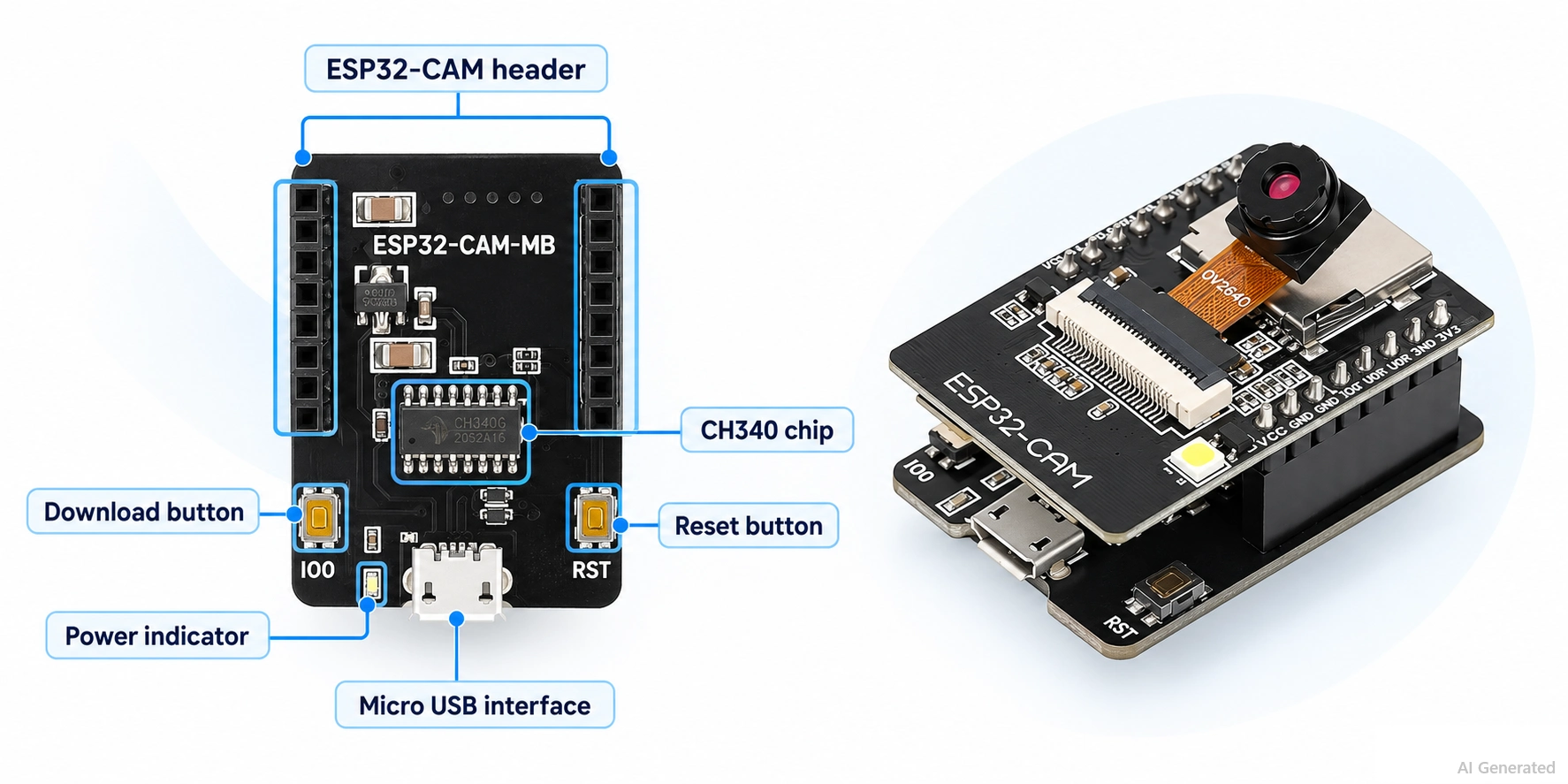esp32 cam plugged into custom carrier pcb new