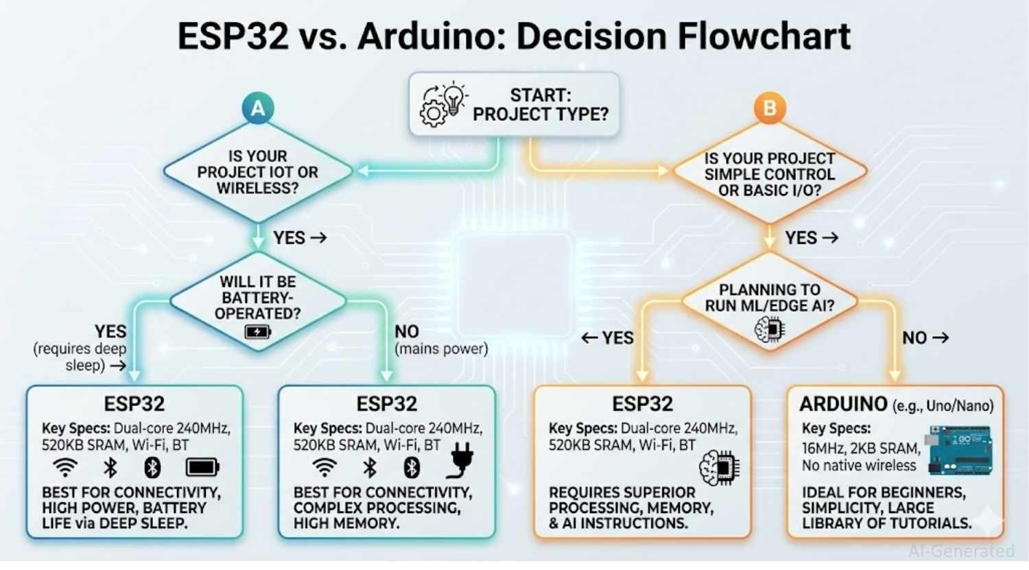 esp32 vs arduino decision flowchart