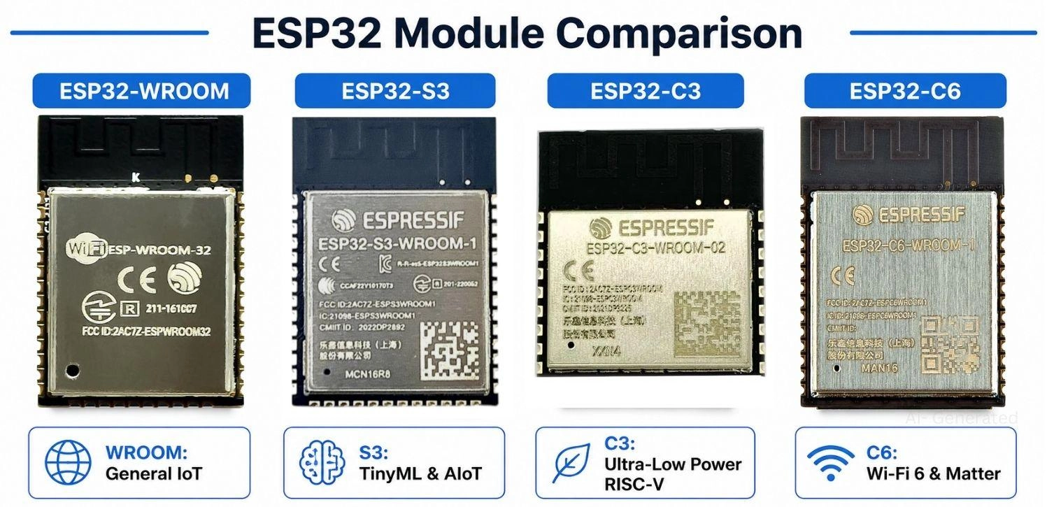 esp32 wroom esp32 s3 esp32 c3 and esp32 c6 module comparison