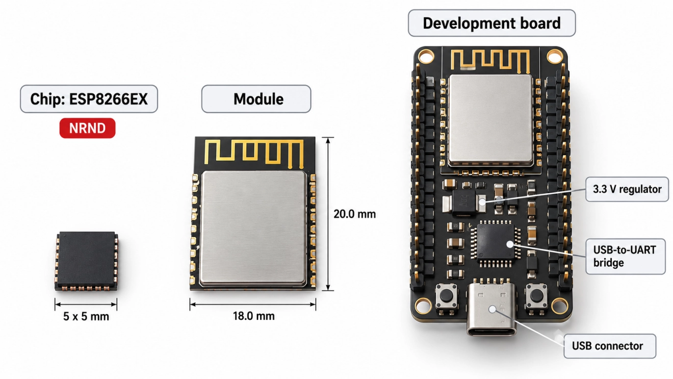 esp8266 chip module and development board