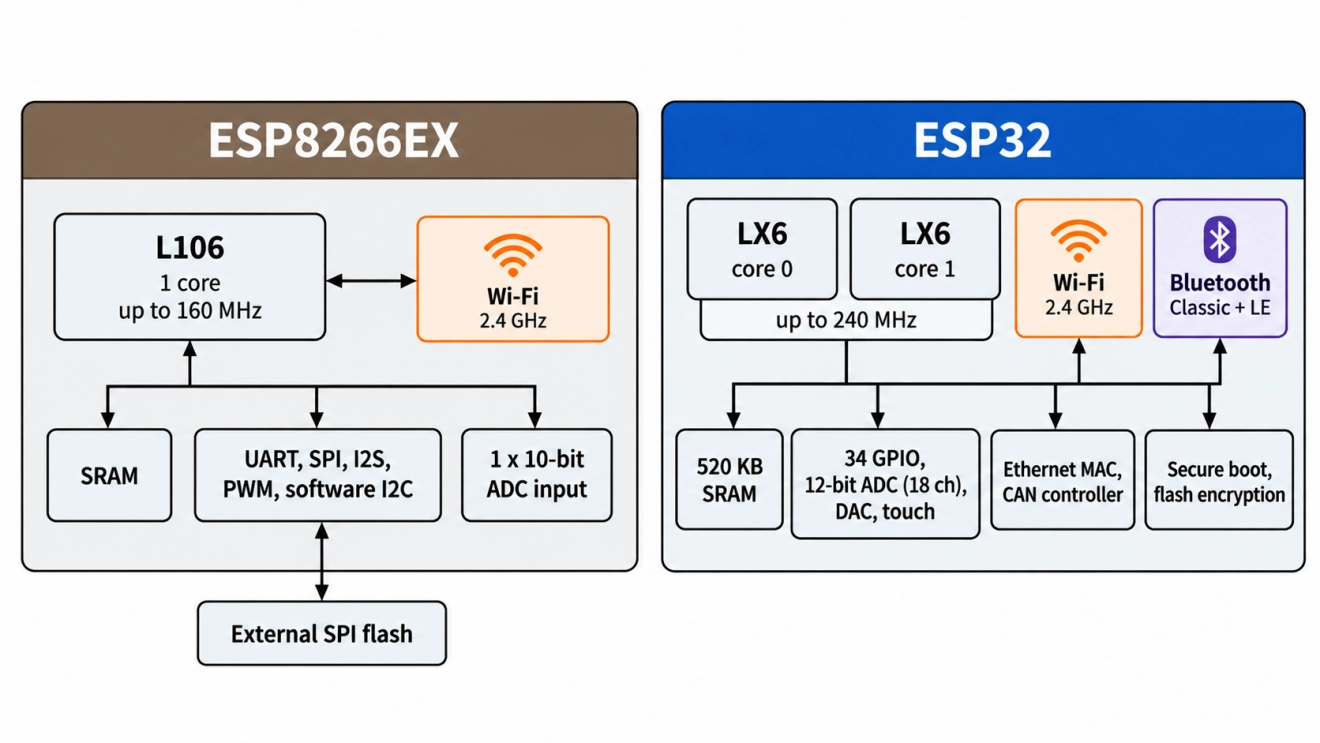 esp8266ex and esp32 compared