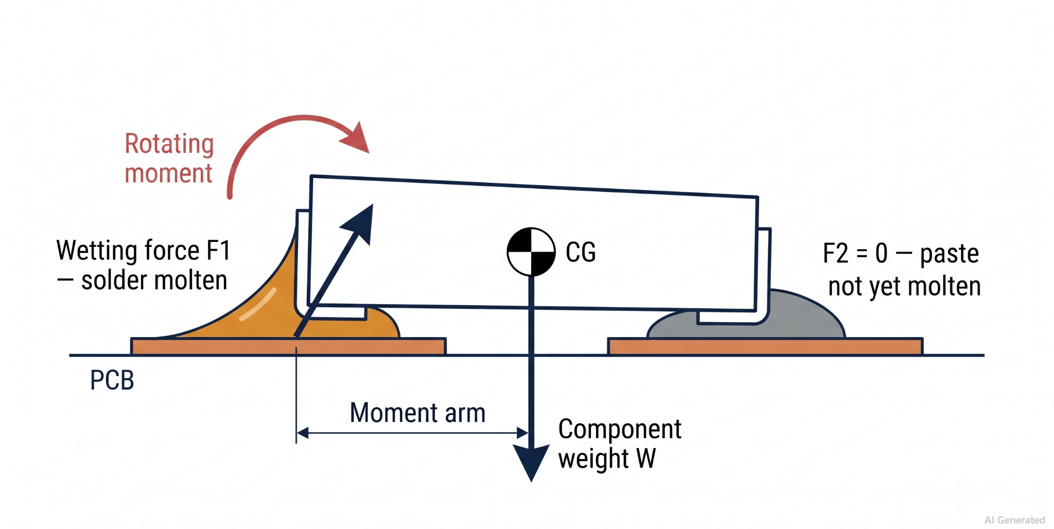 force diagram the tombstone defect of an smt chip component