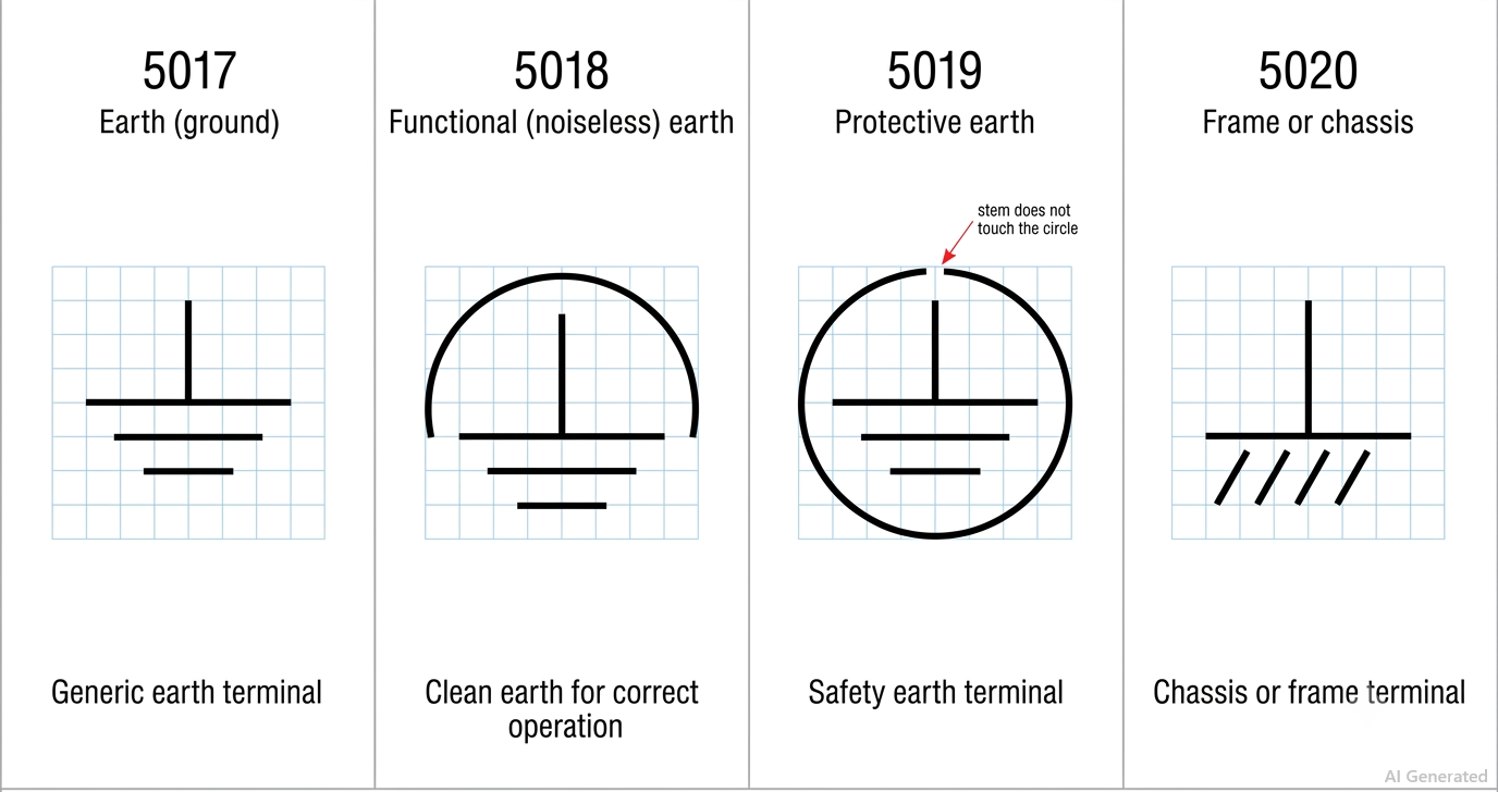 four iec 60417 earth and chassis symbols