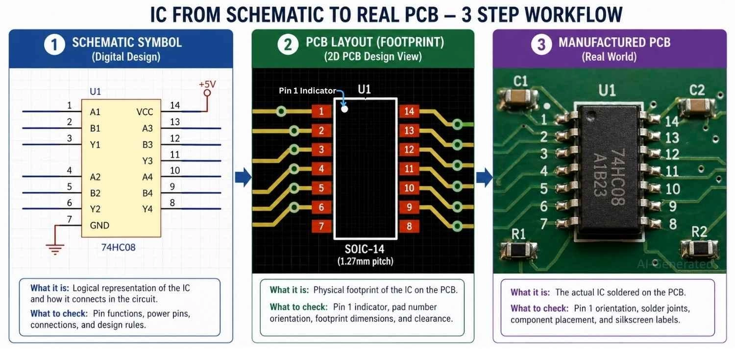 from integrated circuit symbol to pcb design and assembly