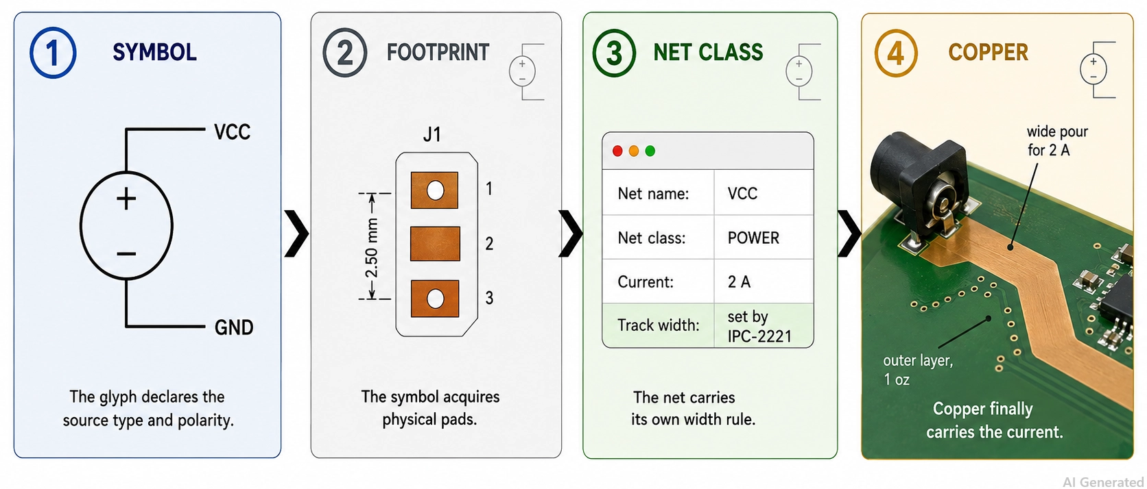 from power supply symbol to pcb footprint