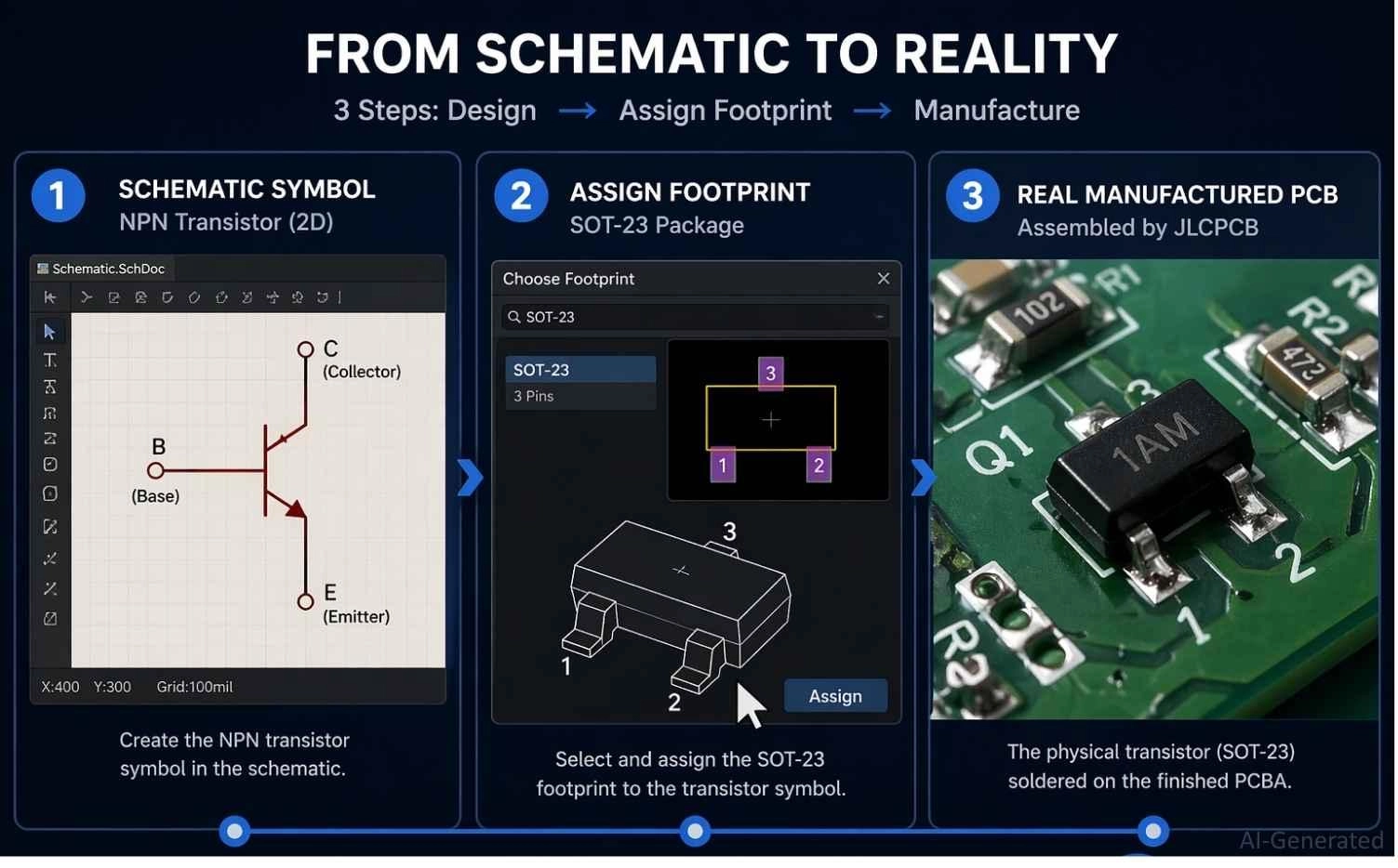 from transistor symbol to pcb design and assembly workflow
