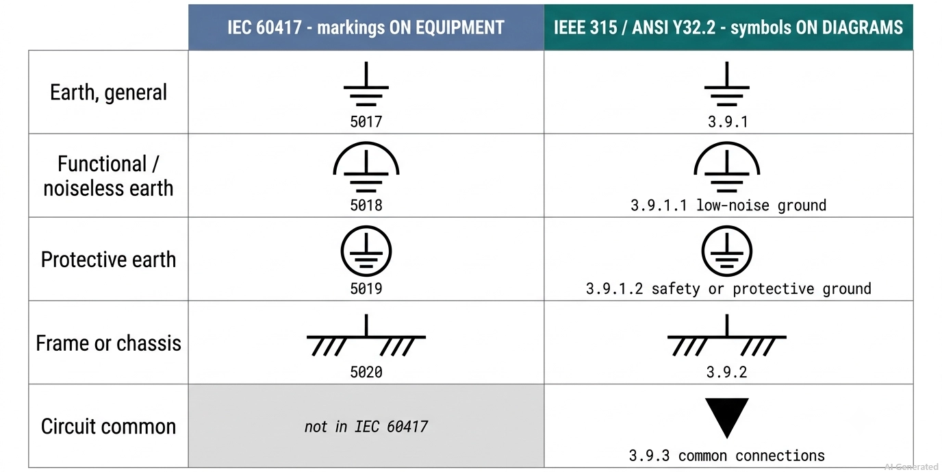 iec 60417 and ieee 315 ground symbol conventions comparison