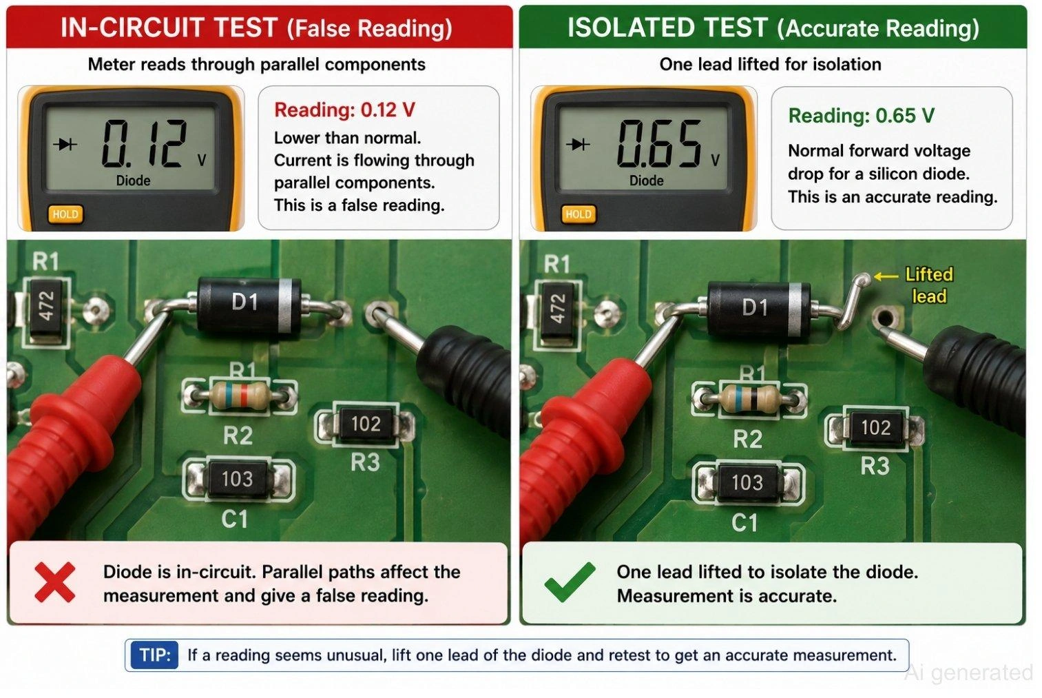 in circuit versus isolated diode testing