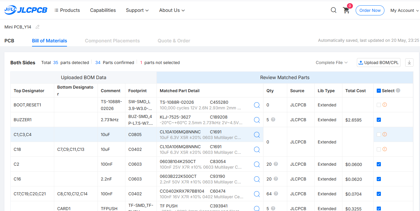 jlcpcb live component sourcing and stock check