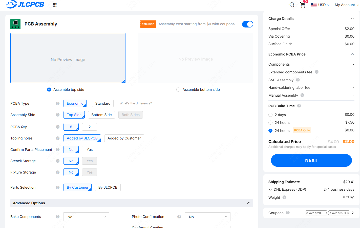 jlcpcb pcba order option