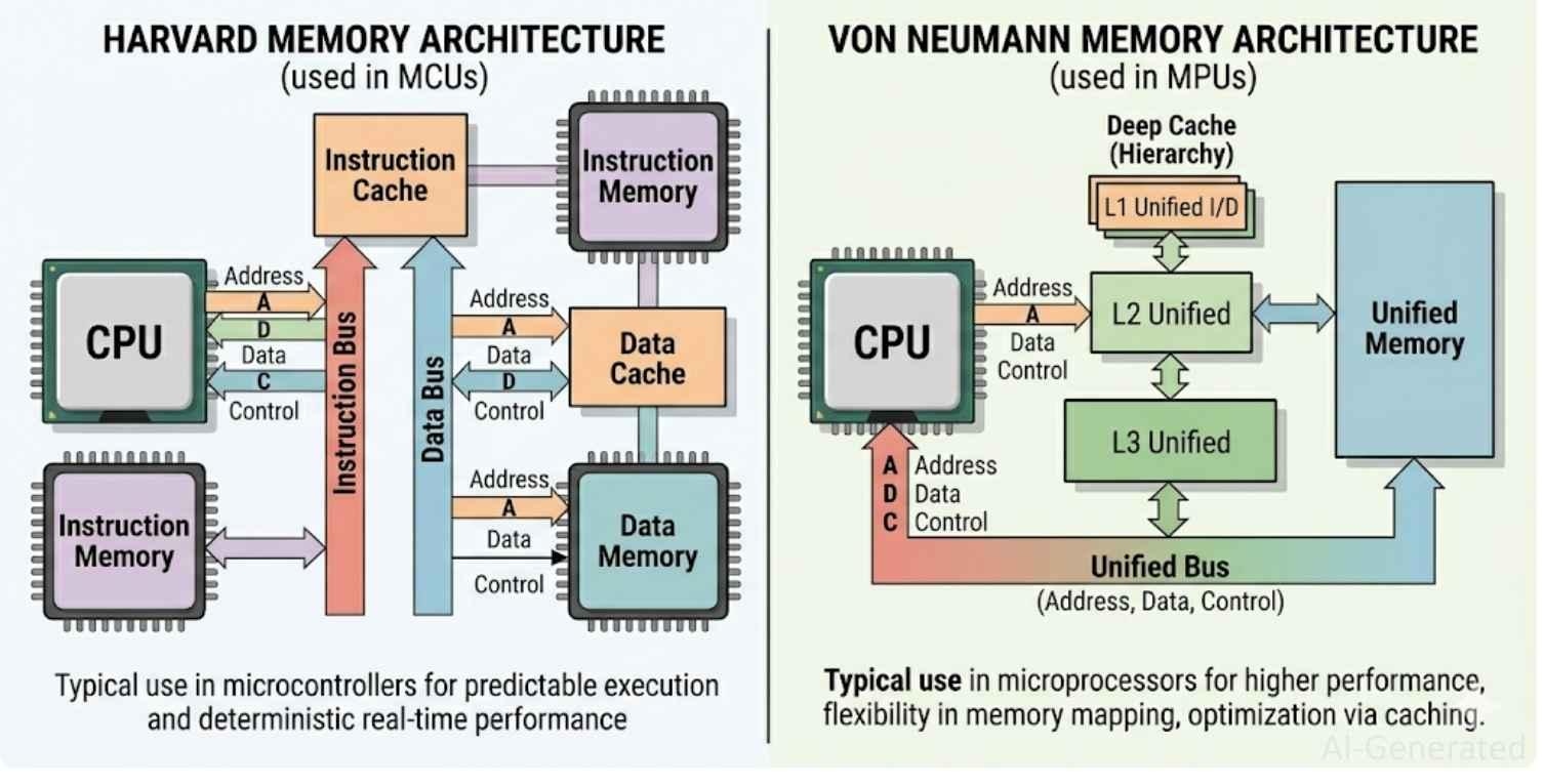 microcontroller vs microprocessor in architecture