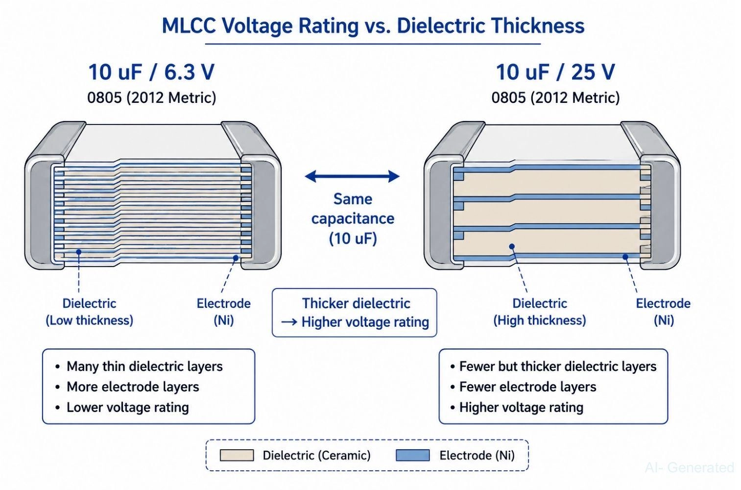 mlcc voltage rating vs dielectric thickness