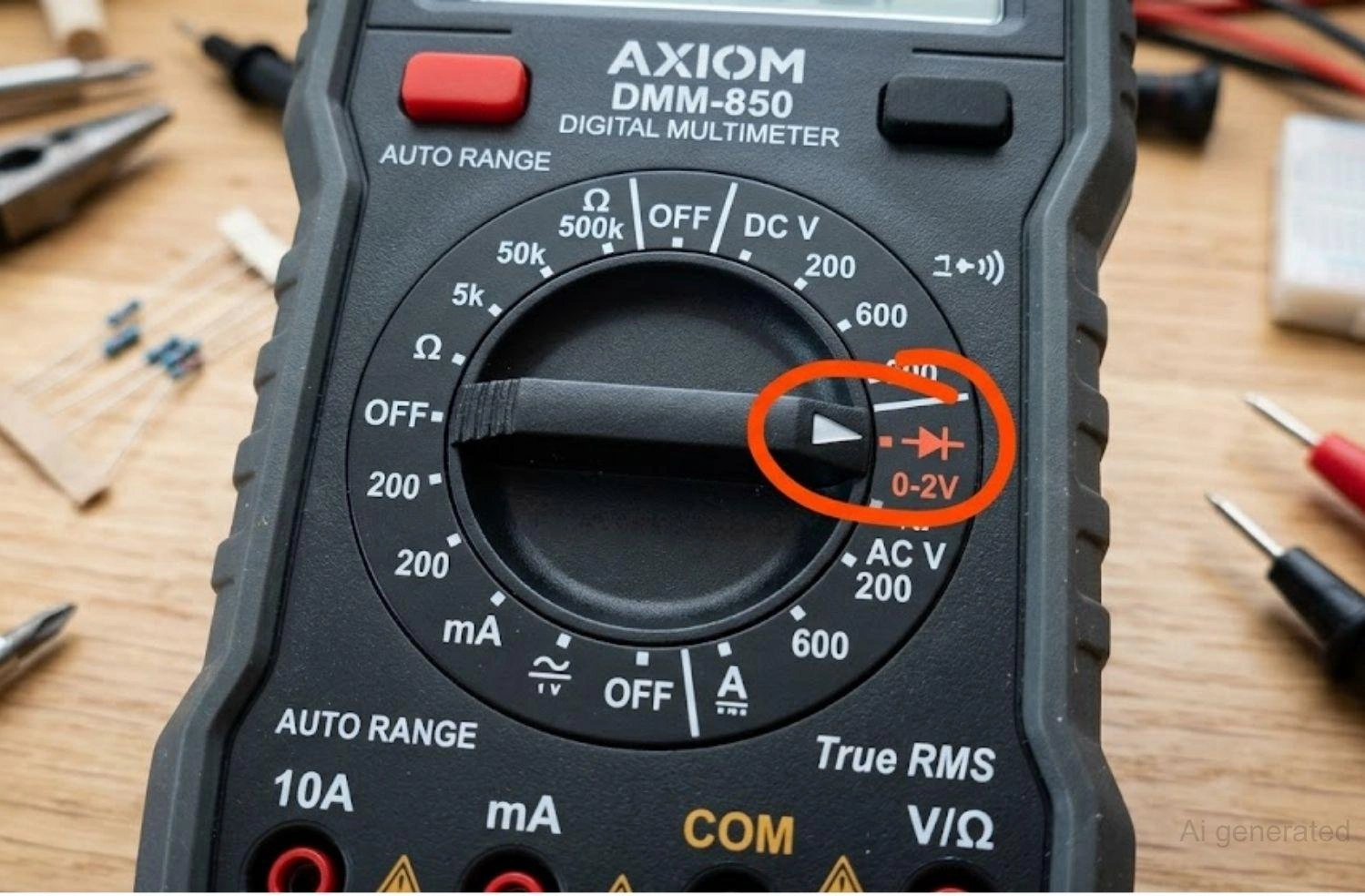 multimeter rotary dial highlighting diode test mode symbol