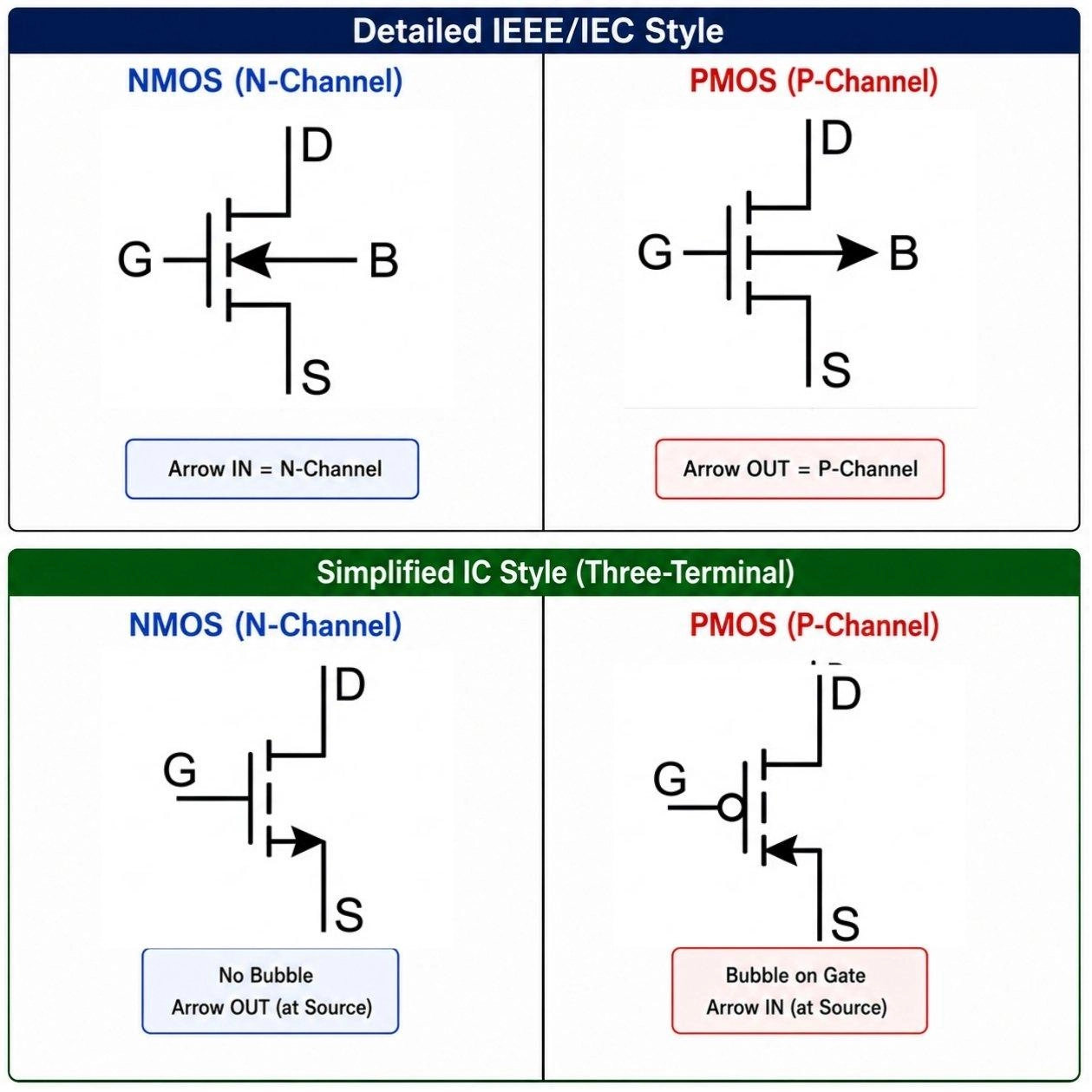 nmos and pmos mosfet symbols