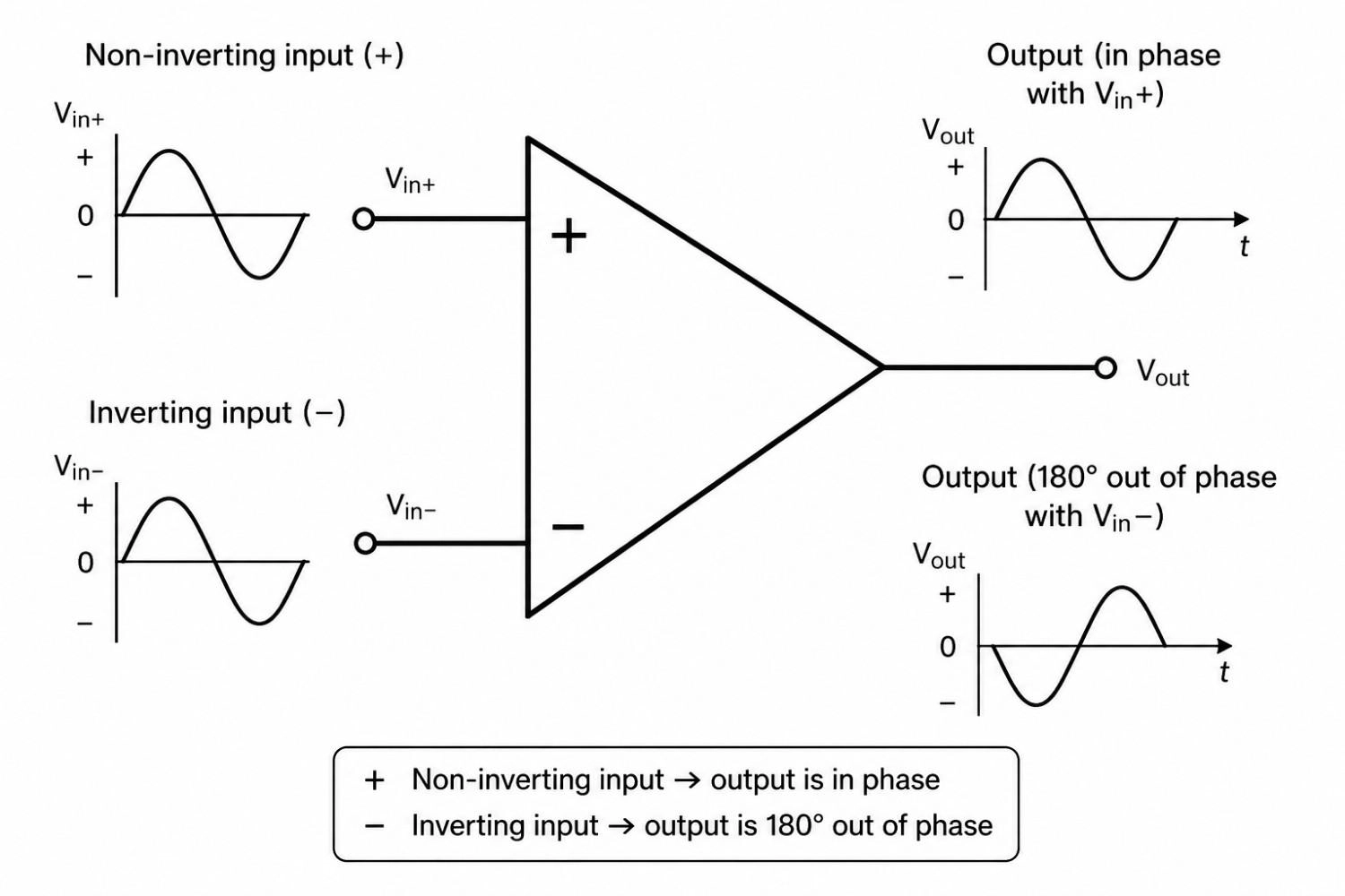 op amp symbol showing signal path