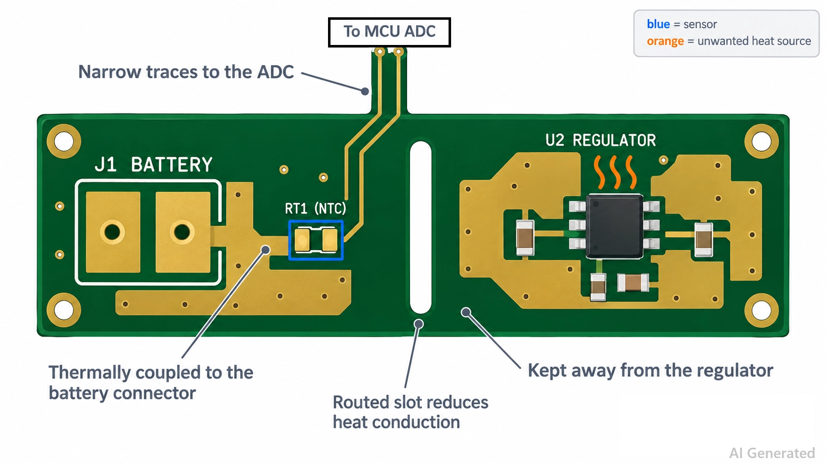 pcb layout with smd ntc thermistor beside battery connector